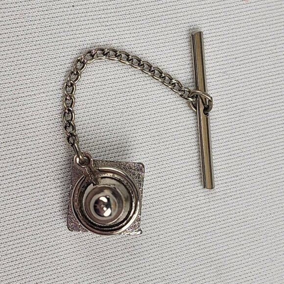 Vintage Silver Tone Blue Stone Tie Tack Pin - Picture 4 of 9